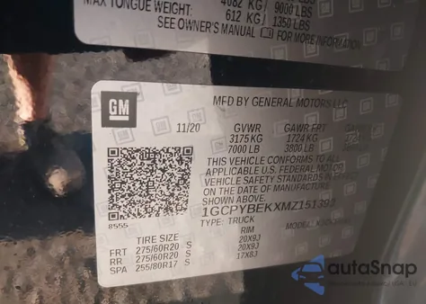 2021 Chevrolet Silverado 1500 4Wd Short Bed Custom из США, поврежденный, VIN 1GCPYBEKXMZ151393